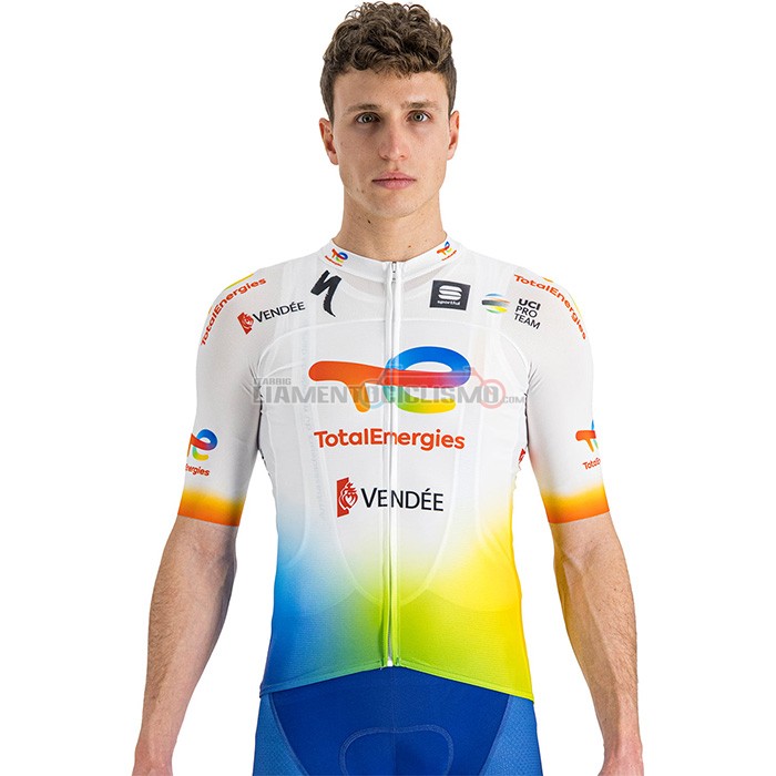 Abbigliamento Ciclismo Direct Energie Manica Corta 2022 Bianco Giallo Blu